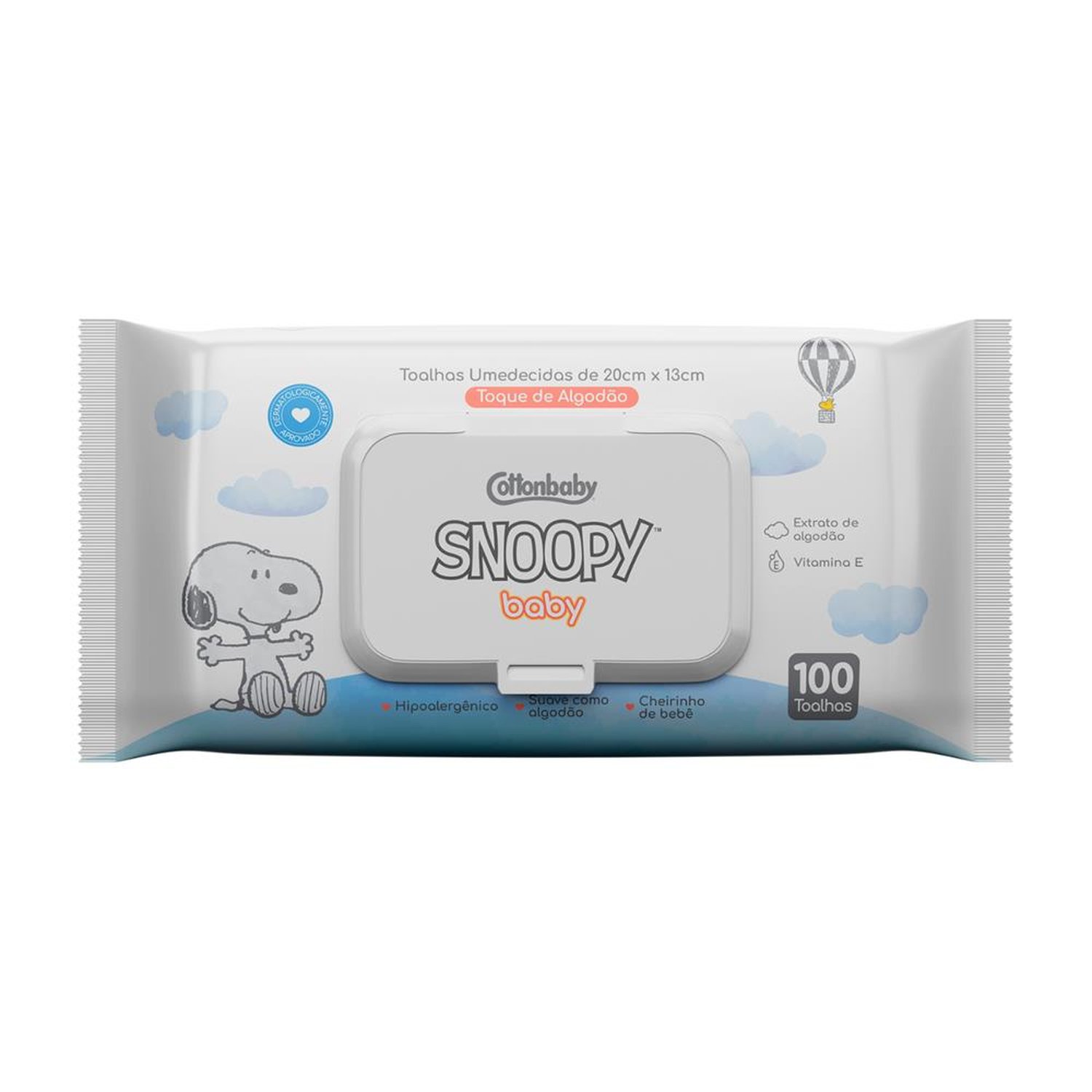 Lenço Humedecido Snoopy 100Un - Cottonbaby Snoopy