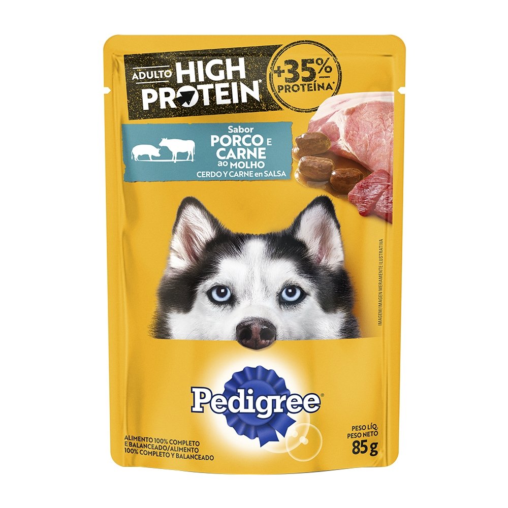 Ração Pedigree High Protein Adulto Carne e Porco Sachê 85g - Embalagem com 20 Unidades