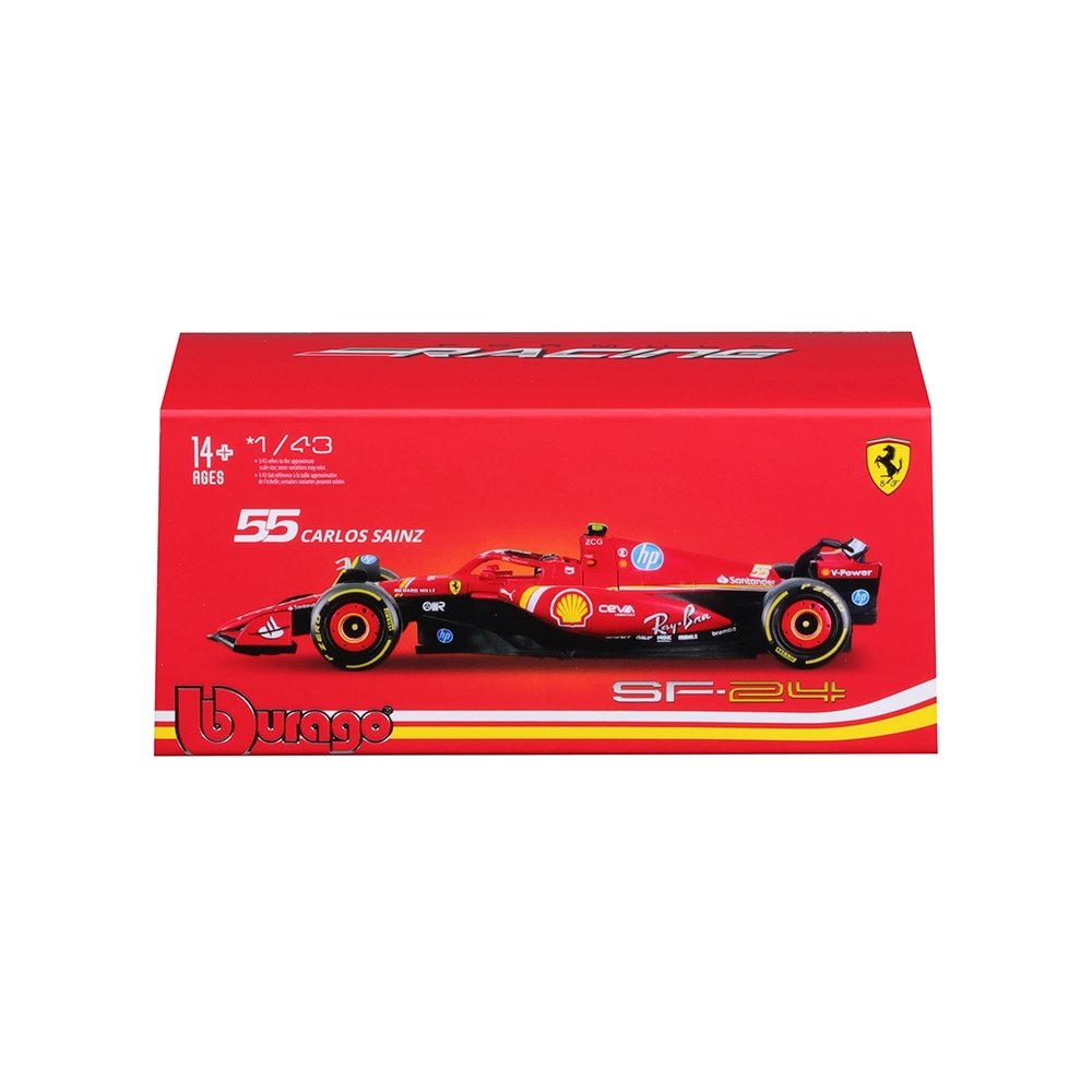 Carrinho Burago Ferrari SF-24 F1 1:43 Sainz com Capacete 18-36843A