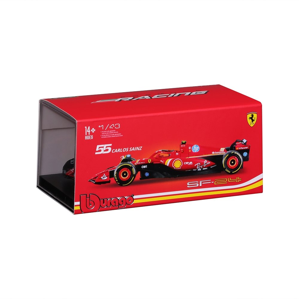Carrinho Burago Ferrari SF-24 F1 1:43 Sainz com Capacete 18-36843A