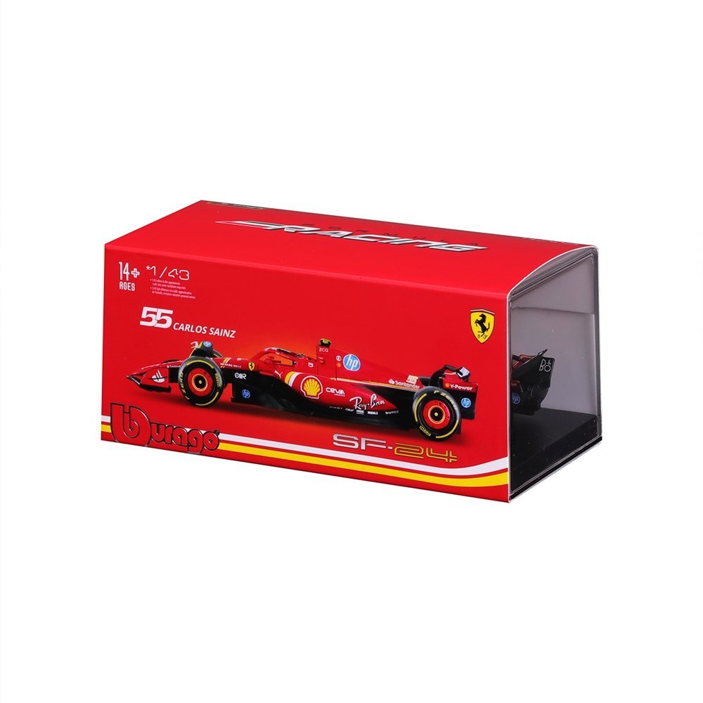 Carrinho Burago Ferrari SF-24 F1 1:43 Sainz com Capacete 18-36843A