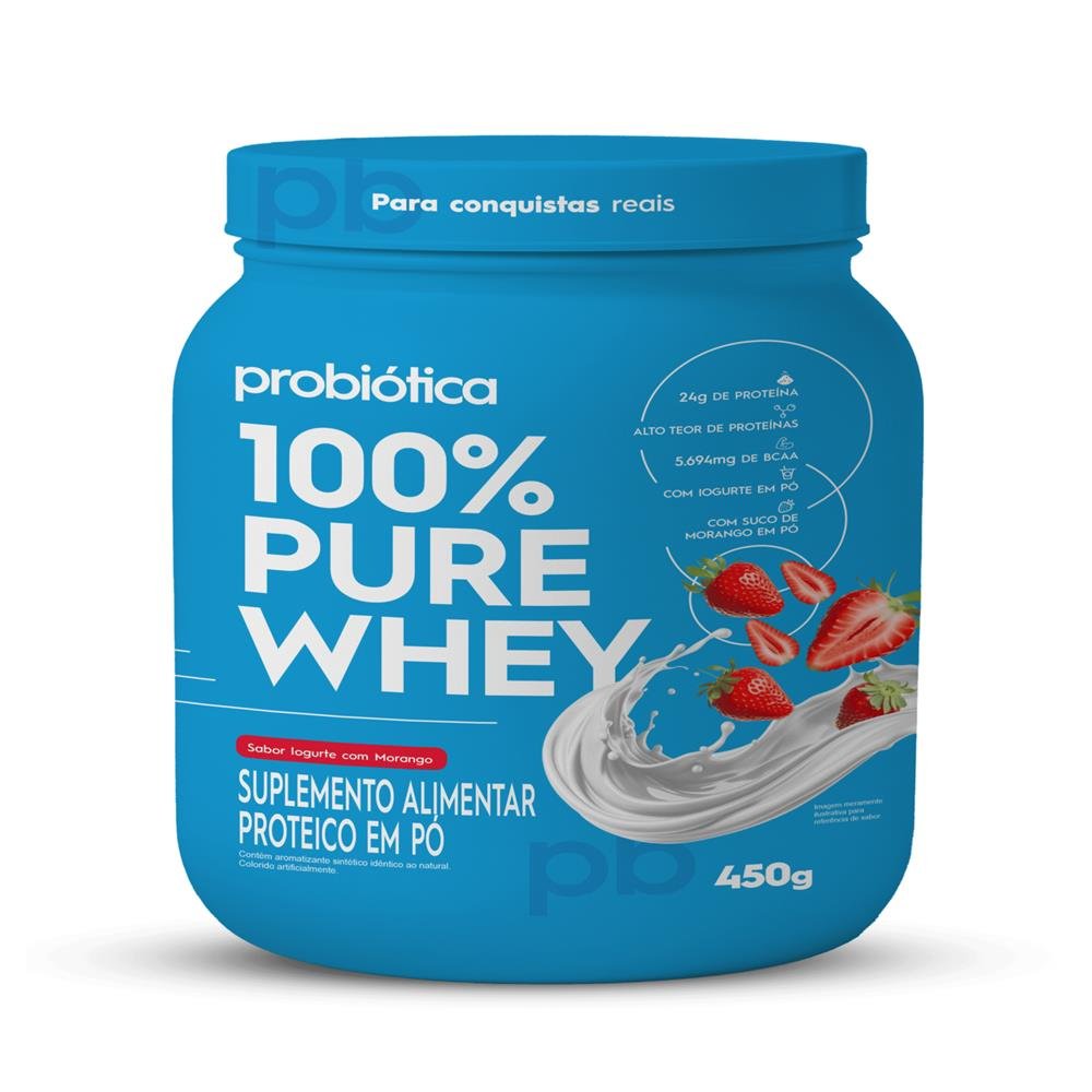 100% Pure Whey - Iogurte Com Morango - Pote 450G