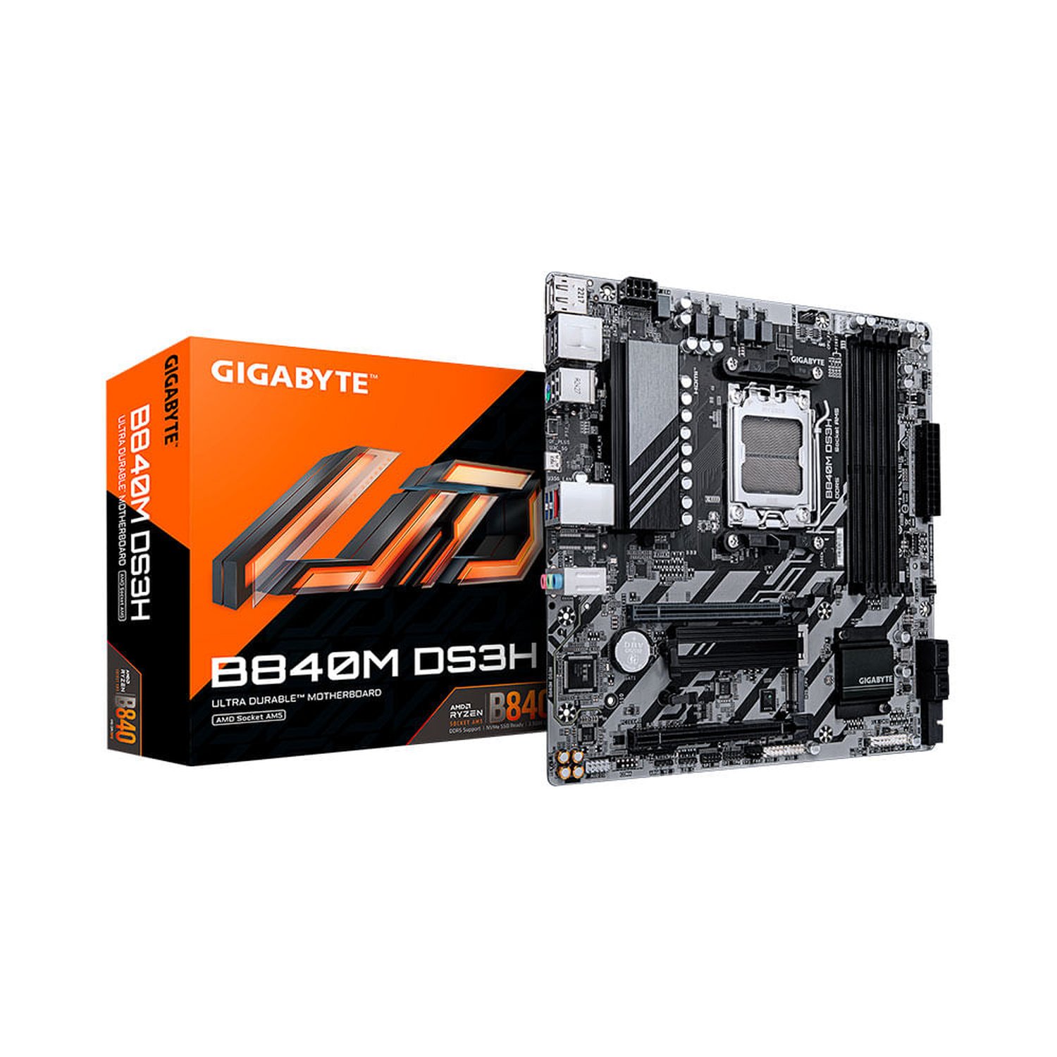 Placa Mãe Gigabyte B840m Ds3h, Chipset Amd B840, 2X Display Ports, 4X Sata 6Gb/S Connectors, Am5, Micro-Atx | Ddr5