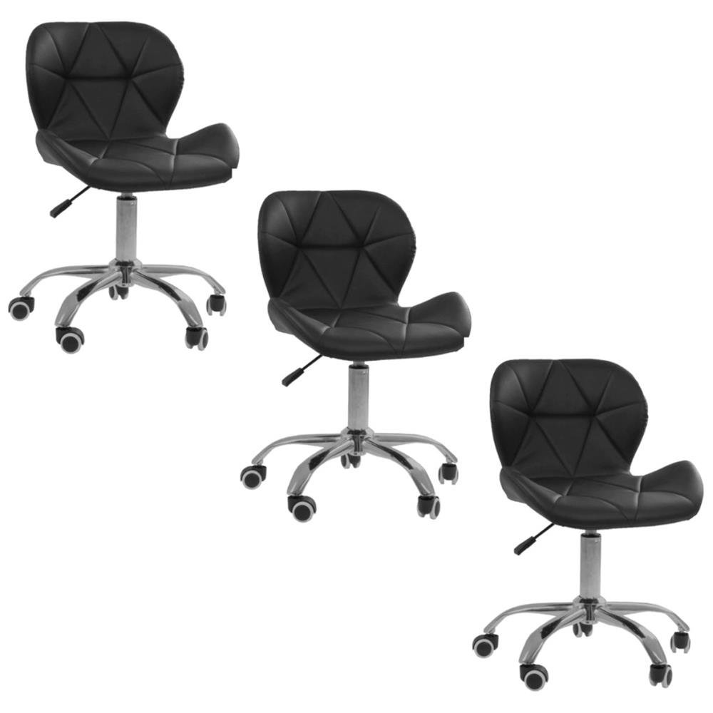 Conjunto 3 Cadeiras Office Eiffel Slim Giratória Ajustável Preta