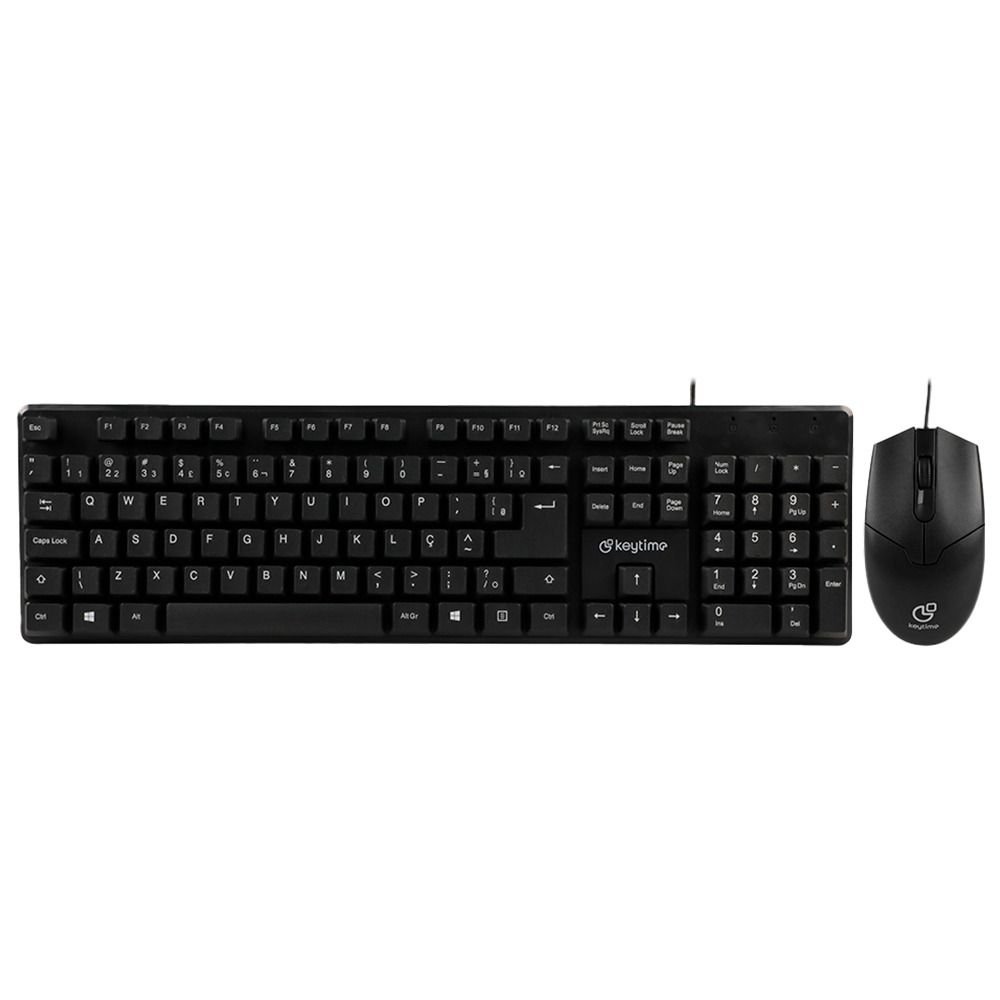 Kit Teclado E Mouse Keytime Office Minimal Abnt 2 12 Teclas Multimídia 1000Dpi Cabo 1,3M Preto - Kyt00015