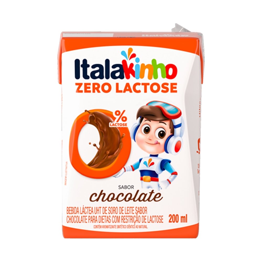 Bebida Láctea Italakinho UHT Chocolate Zero Lactose 200ml - Embalagem com 24 Unidades