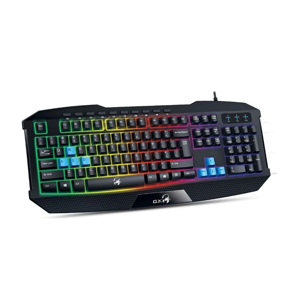 Teclado Gamer Genius Scorpion K215 (Usb / Tecla Côncava / Multimídia / Resistente À Respingos / Iluminação Rainbow 7 Cores / Cabo 1,5M)