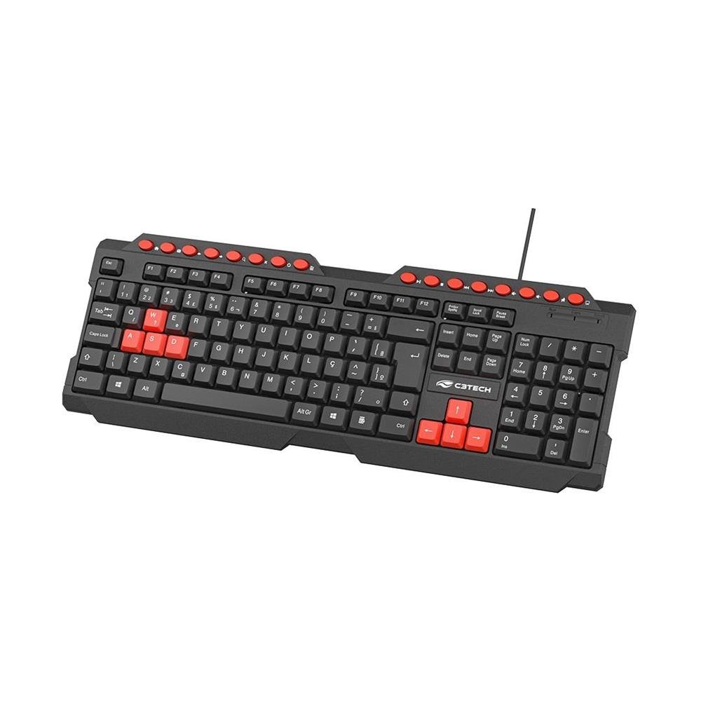 Teclado Gamer C3tech Kg-10V2bk Multimídia Preto/Vermelho Usb