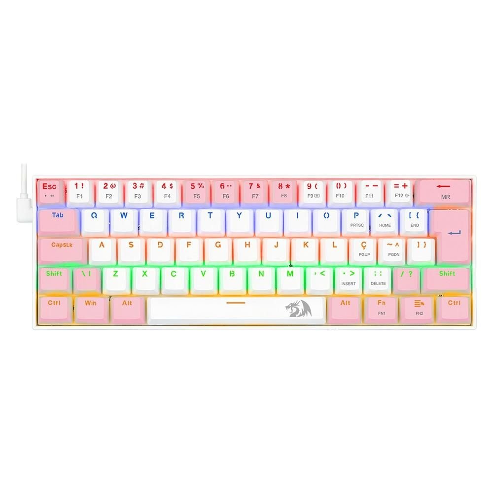 Teclado Mecânico Gamer Redragon Lakshmi Rainbow (Switch Blue) - Branco E Rosa