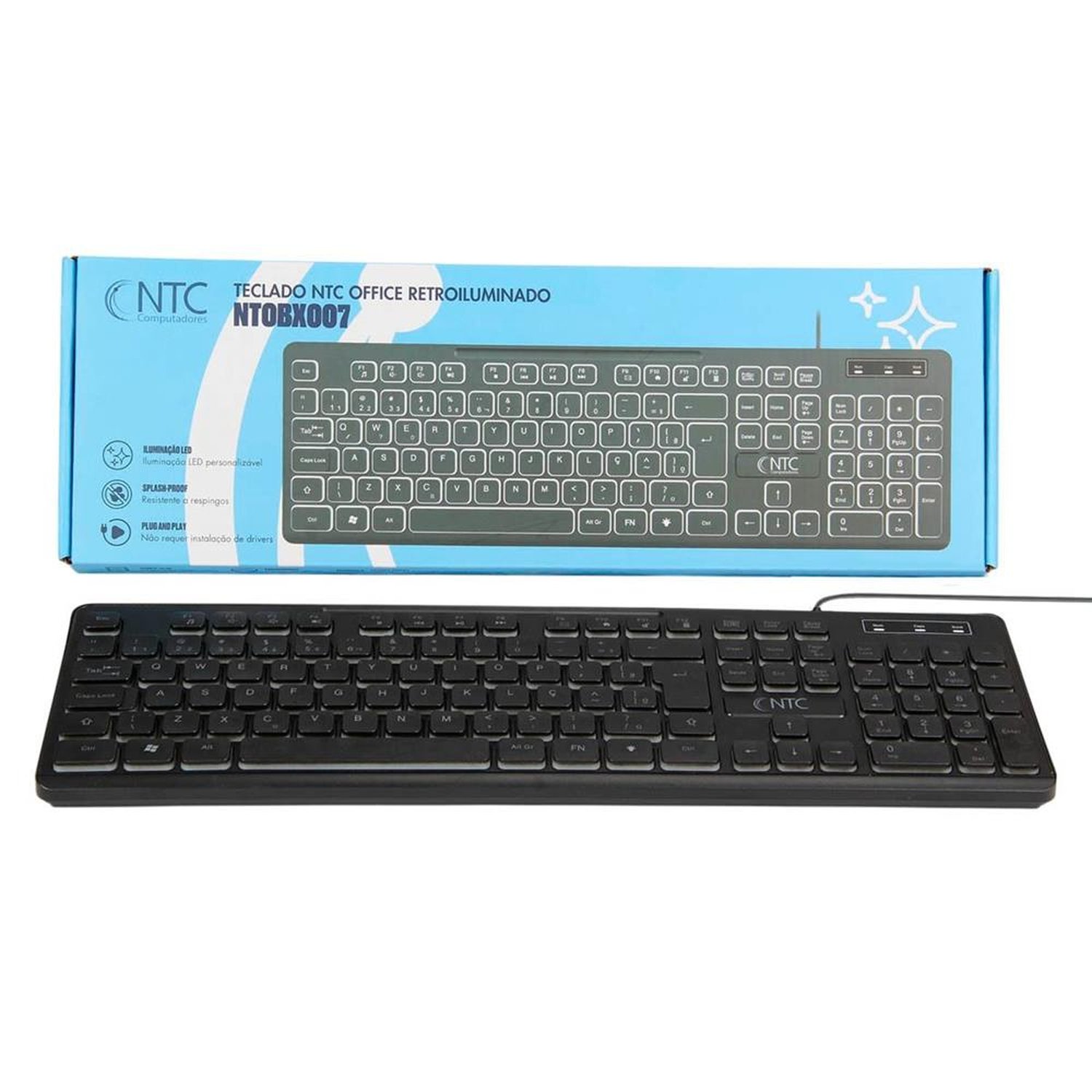 Teclado Ntc Office, Retroiluminado, Abnt2, Anti Respingos, Slim, Cabo 1,5M