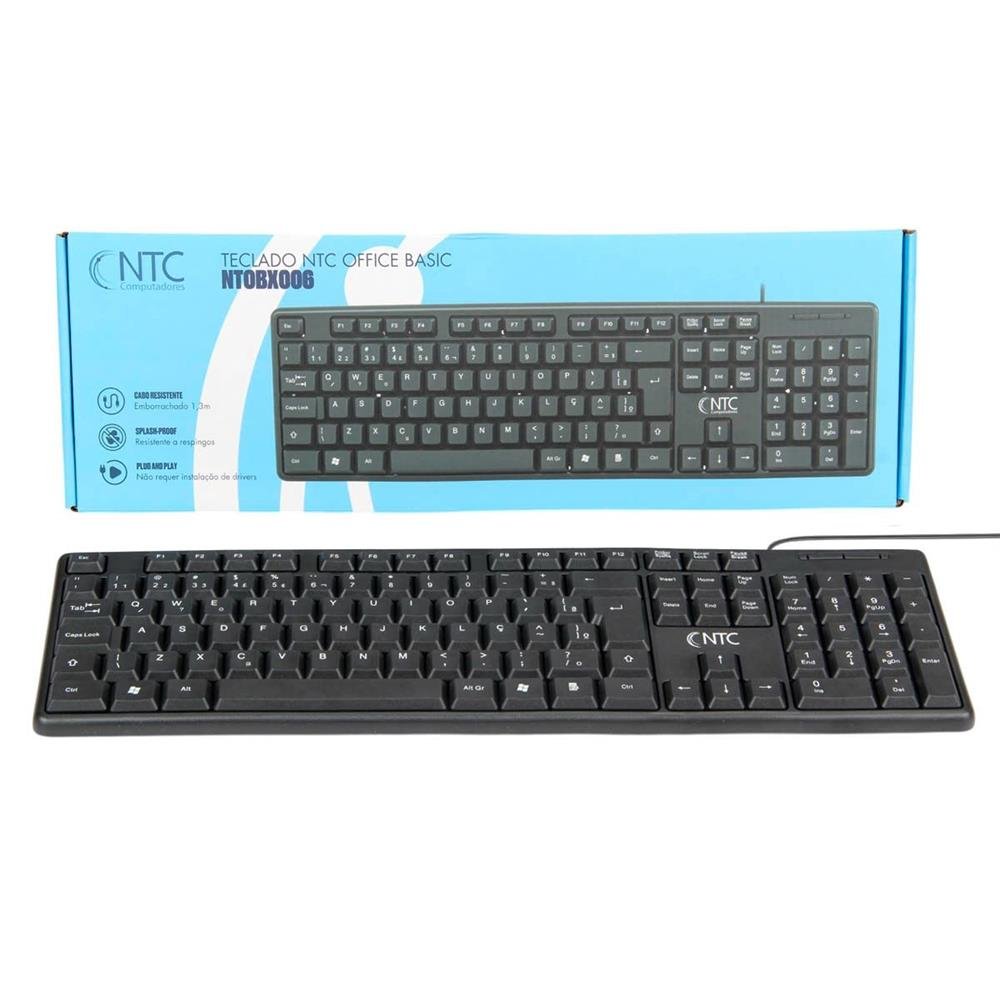 Teclado Ntc Office Basic, Abnt2, Anti Respingos, Slim, Cabo Usb 1,3M