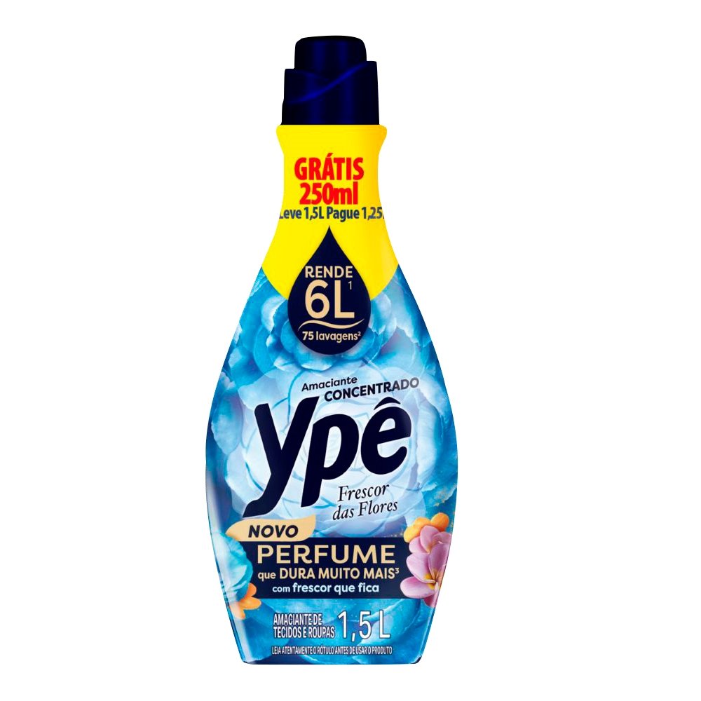 Amaciante Ypê Concentrado Frescor das Flores 1,5L - Grátis 250ml - Embalagem com 9 Unidades