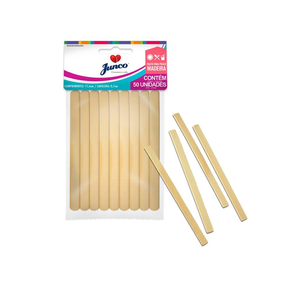 Palito de Madeira comum para Picolé Junco - 50 unidades