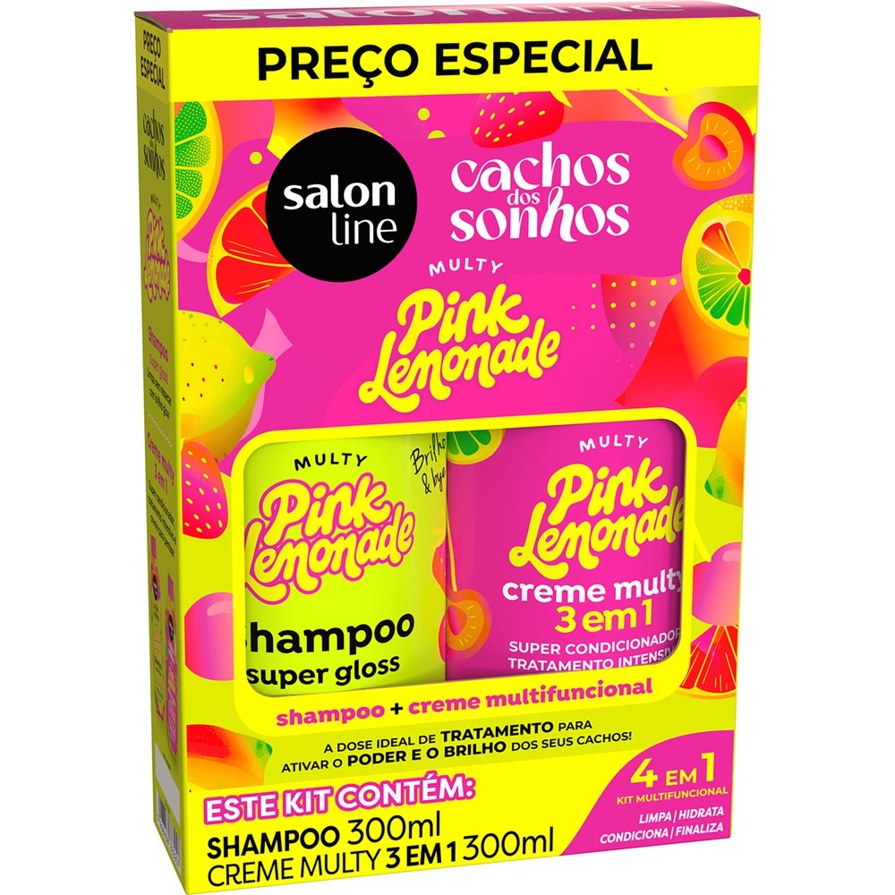Shampoo + Creme Multifuncional Salon Line - Cachos dos Sonhos Multy Pink Lemon 300ml