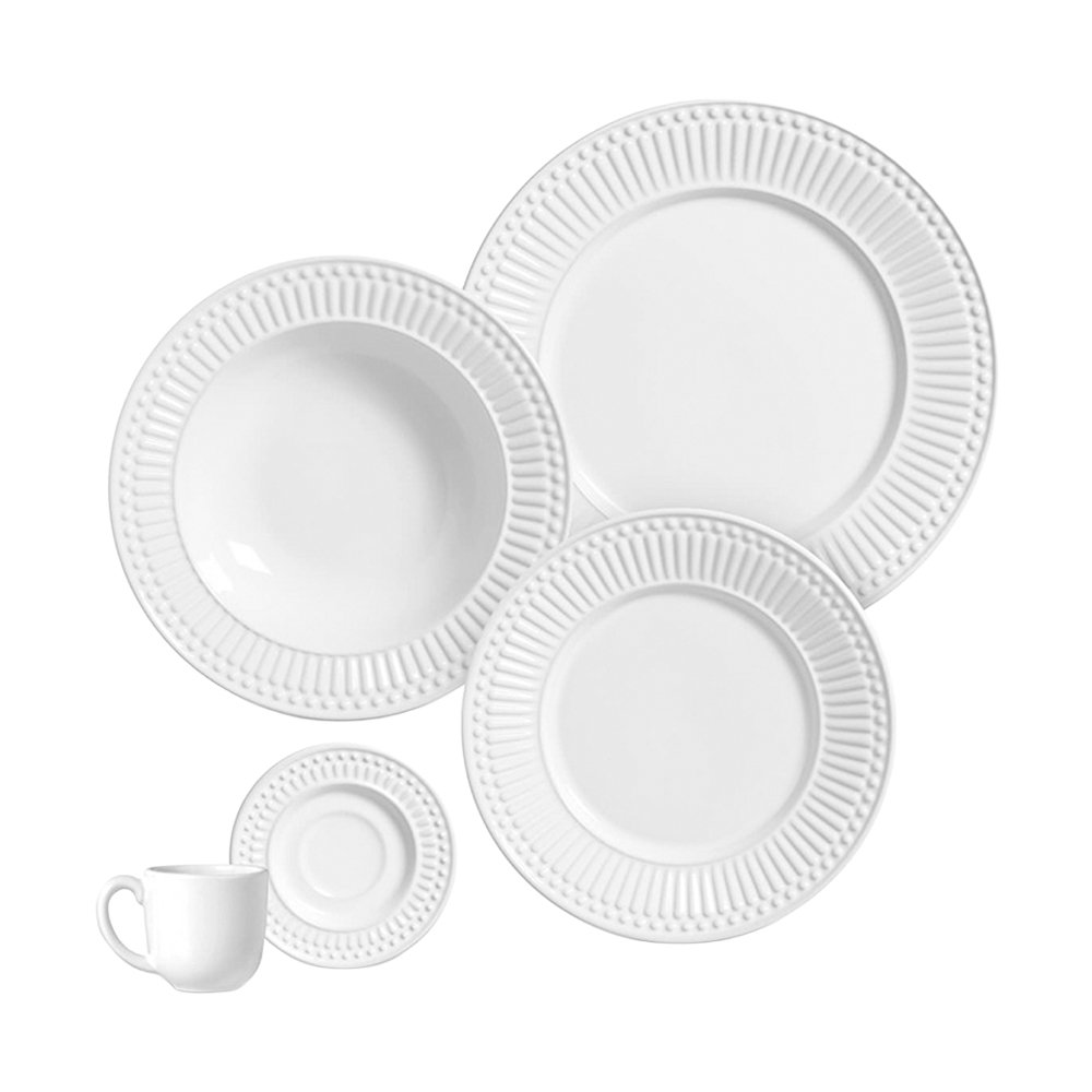 Aparelho de Jantar/Chá Porto Brasil Roma | 20 Peças, Cerâmica, Branco