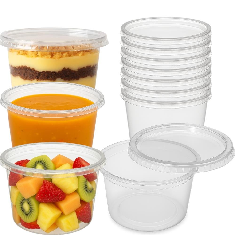 Kit Pote Descartável 250Ml Com Tampa Transparente 25 Un.
