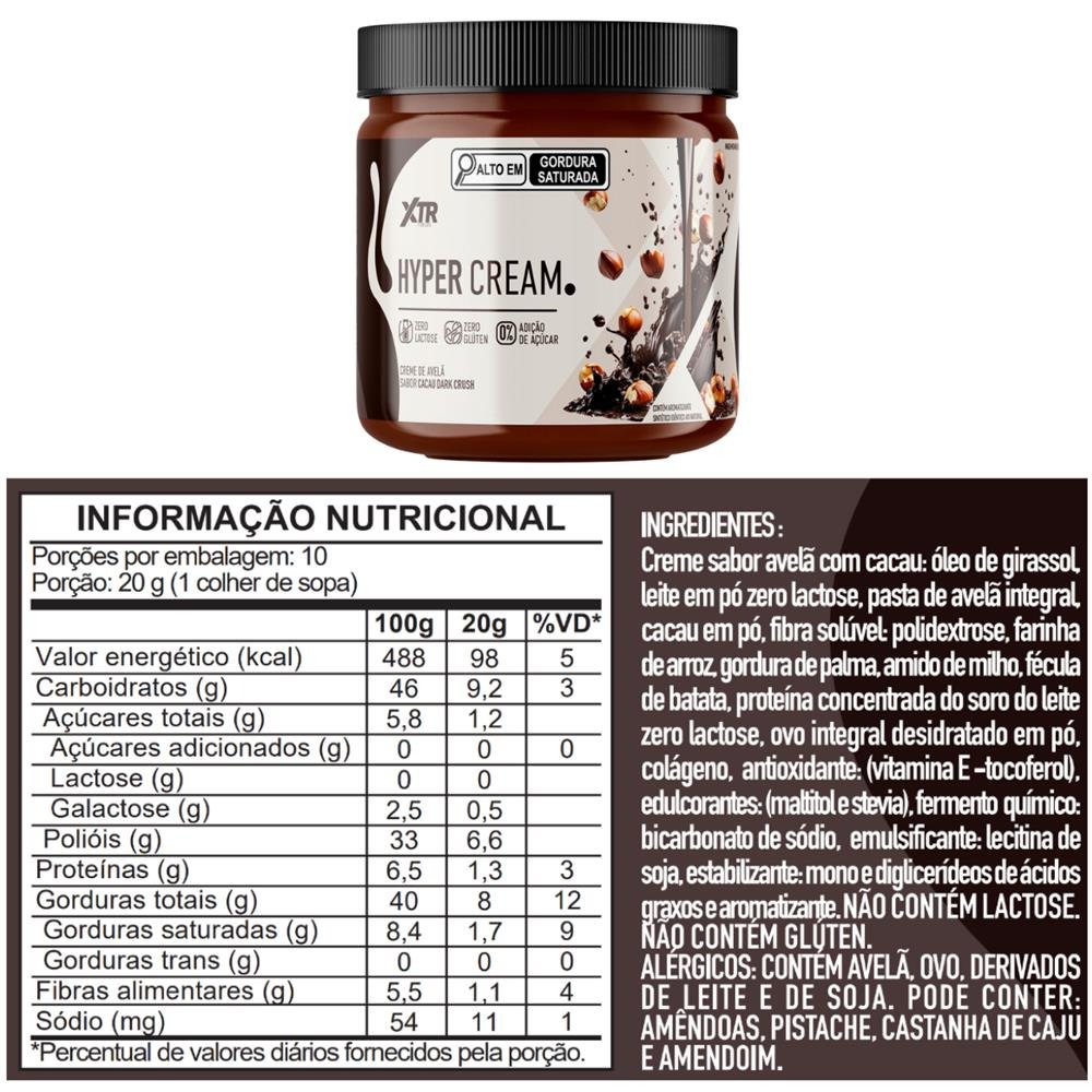 Hyper Cream 200G Creme De Avelã Sabor Cacau - Xtr Health Research ...