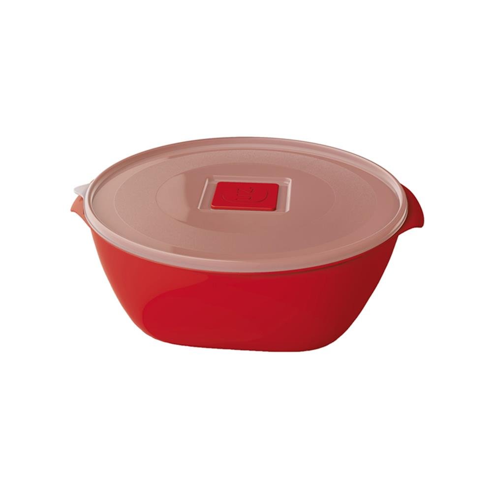 Bacia Plastica Redonda 800Ml C/Tampa Multiuso Vermelha