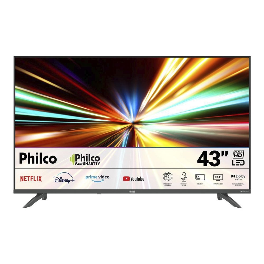 Smart TV 43" Philco P43EAB - DLED FHD com Wi-Fi, HDR10, 2 HDMI, 2 Entradas USB, 60Hz