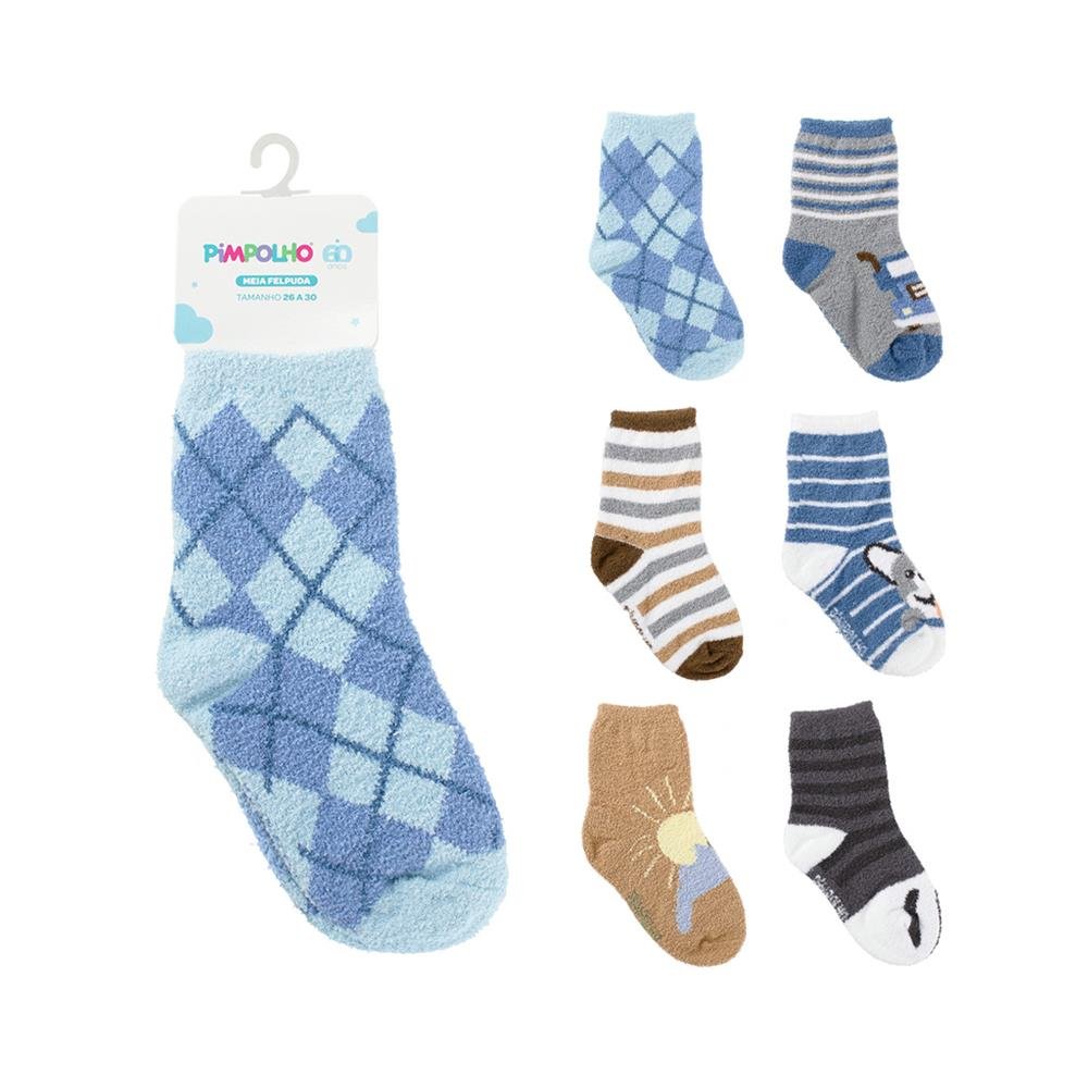 Kit Meia Felpuda 26-30 Masculina Pimpolho Com 24 Pares.