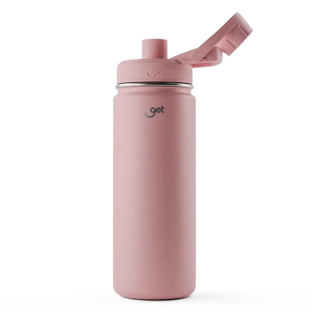 Garrafa Térmica Get Colors Inox 500Ml Rosa Claro Para Bebidas Quentes Ou Frias Com Tampa Com Bico E Base Emborrachada