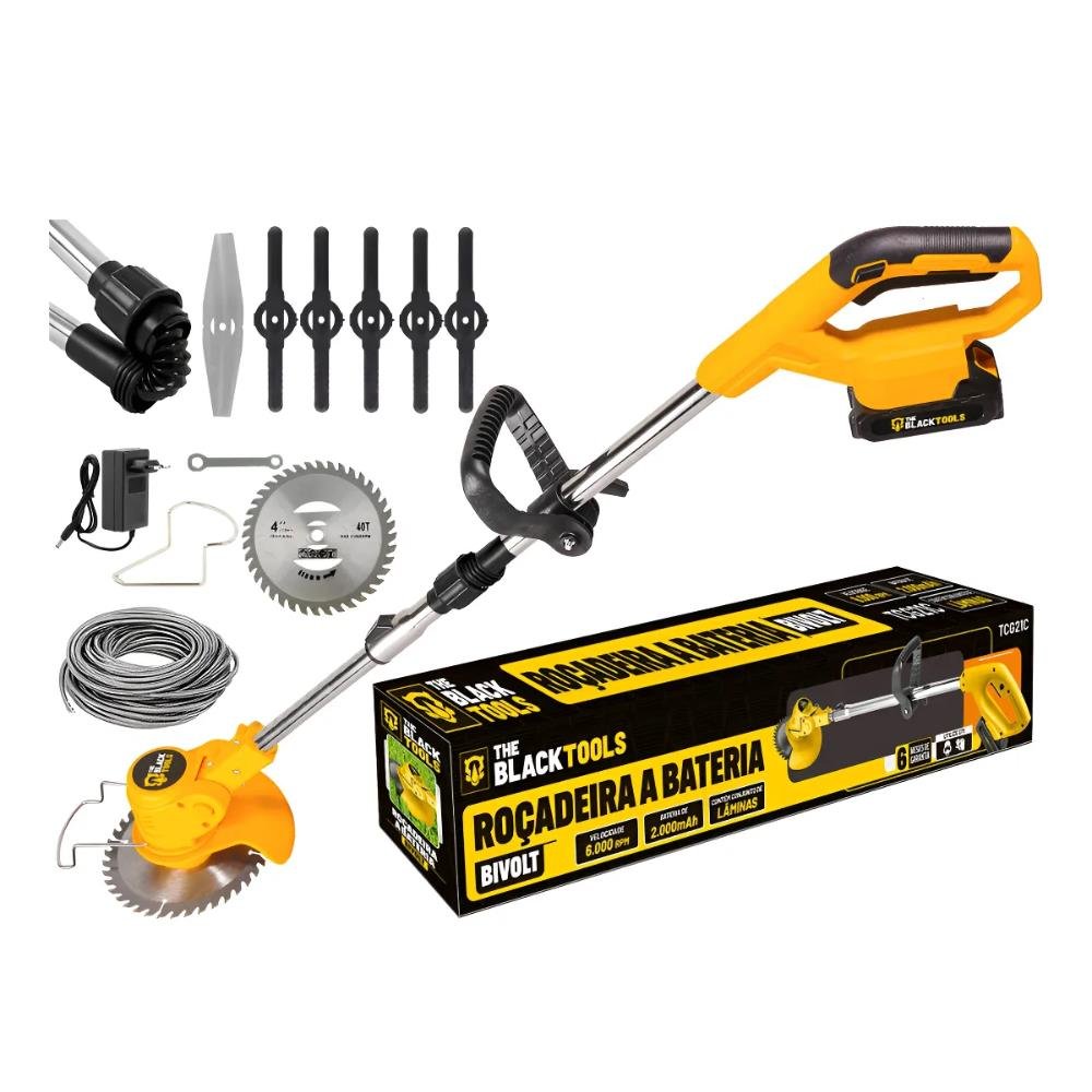 Roçadeira Aparador Grama Bateria Recarregável 21V 750W Tcg21c The Black Tools