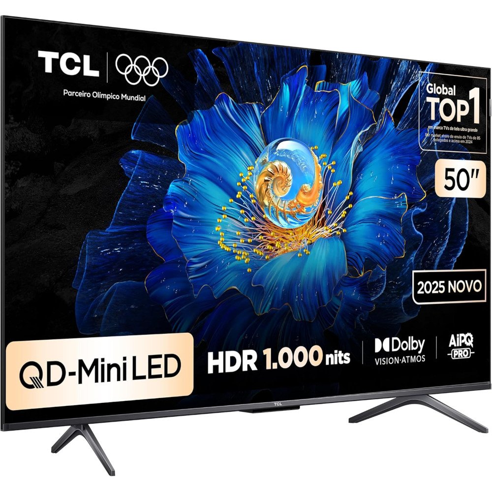Smart Tv 50" Tcl 50C6ks Qled Mini Led 4K Uhd Google Tv, Dolby Vision, Atmos, Hdr10+, Wi-Fi Dual Band E Bluetooth, Hdmi 2.1