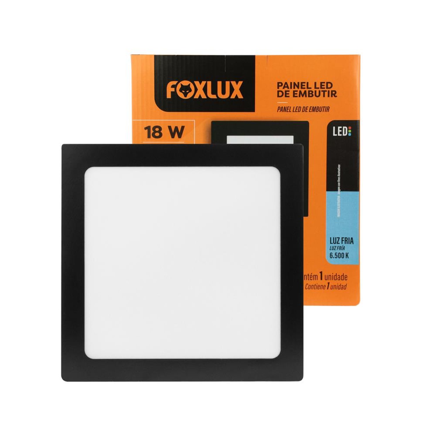 Painel Led 21,8Cm X 21,8Cm Quadrado Preto Embutir 18W 6500K Foxlux