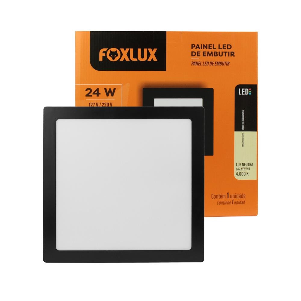 Painel Led Foxlux 24W Quadrado 6500K Branco Frio Bivolt Embutir
