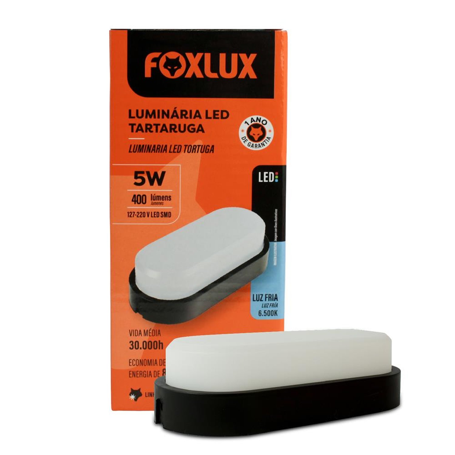 Luminaria Led Tartaruga 5W 6500K Preto Foxlux