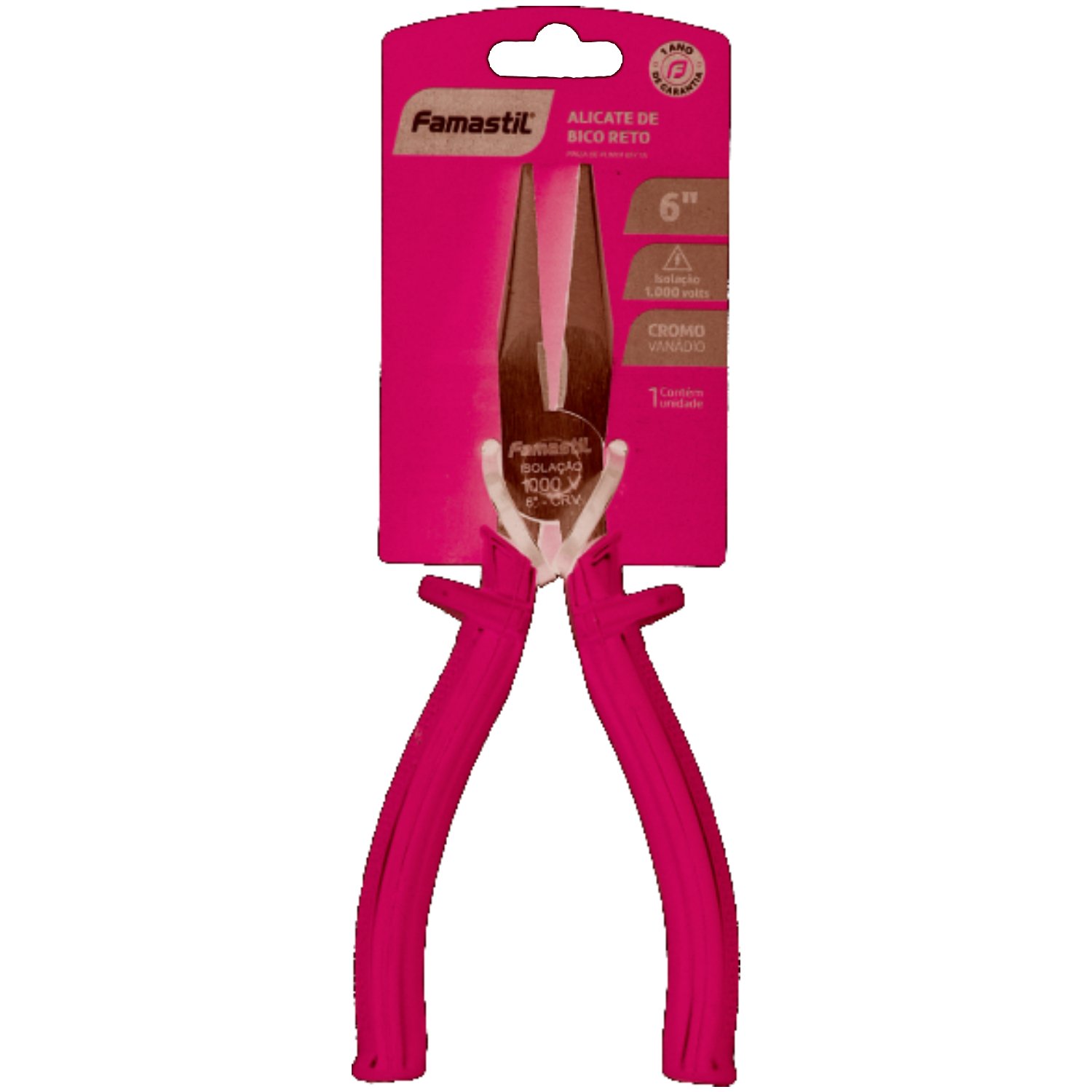 Alicate De Bico Reto Famastil 6" Isolado 1000V Para Eletricista