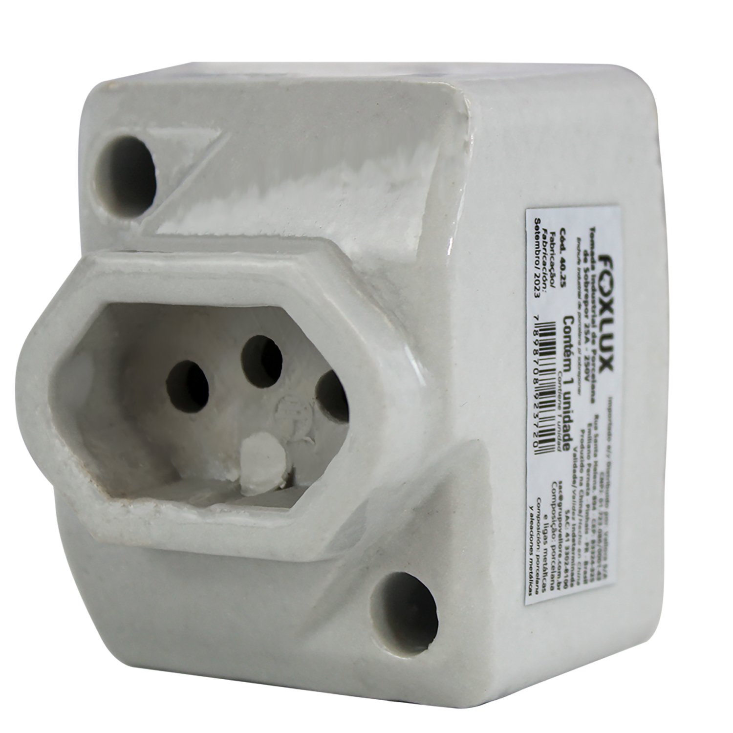 Tomada Industrial De Porcelana 25A 250V Sobrepor Foxlux Para Alta Temperatura
