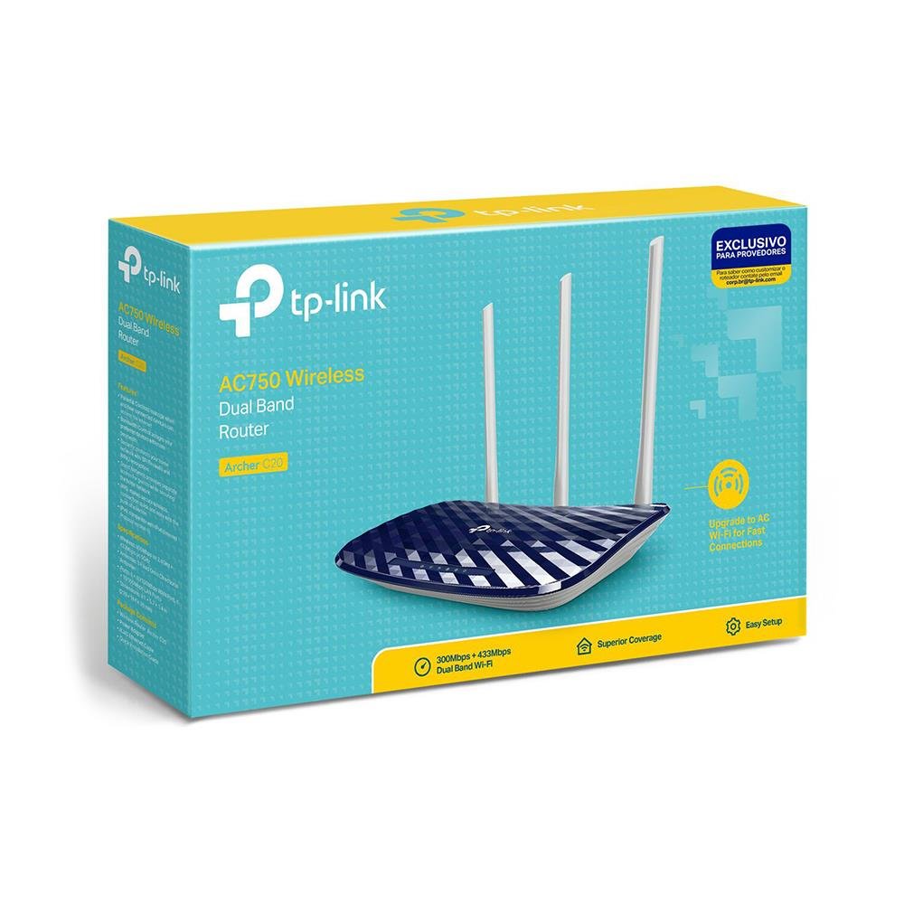 Roteador Wireless Archer C20<w> Dual Band Tp-link Ac750 3 Antenas Externas Fixas