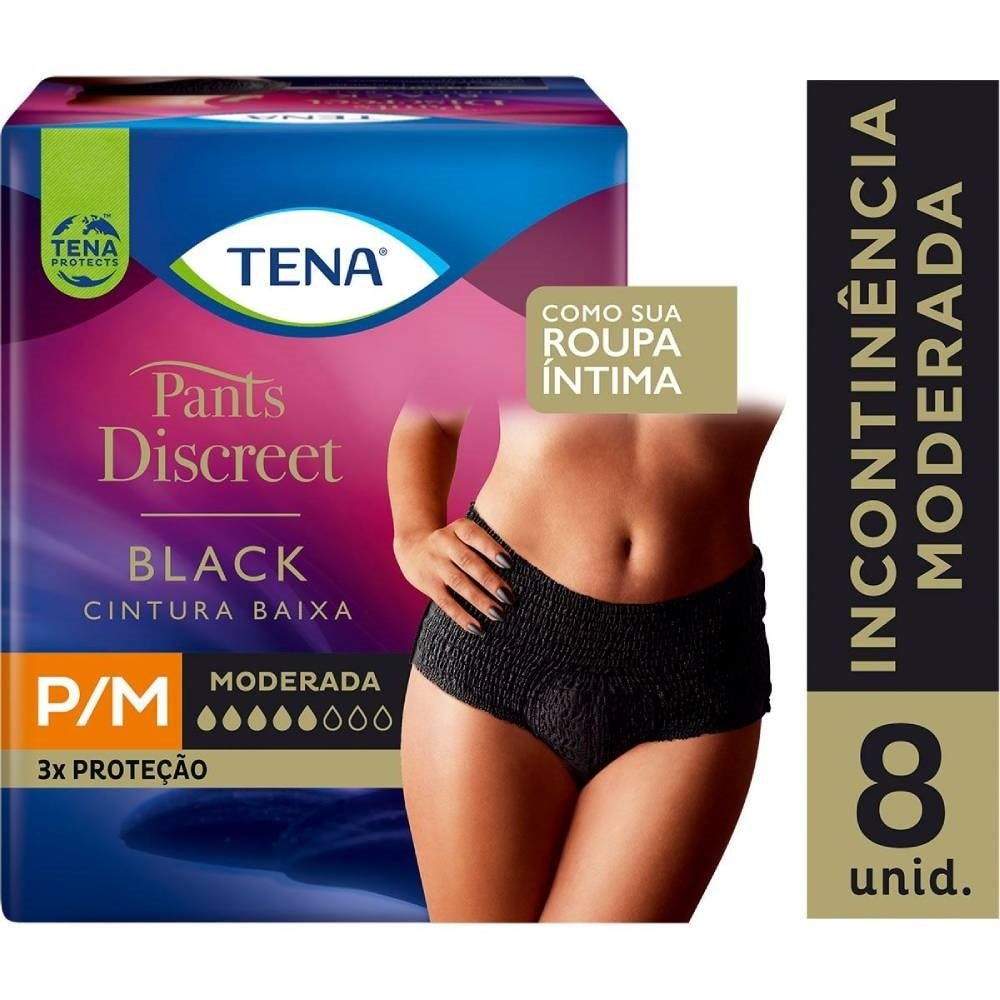 Roupa Intima Pants Discreet Black P/m 8 Unidades Tena