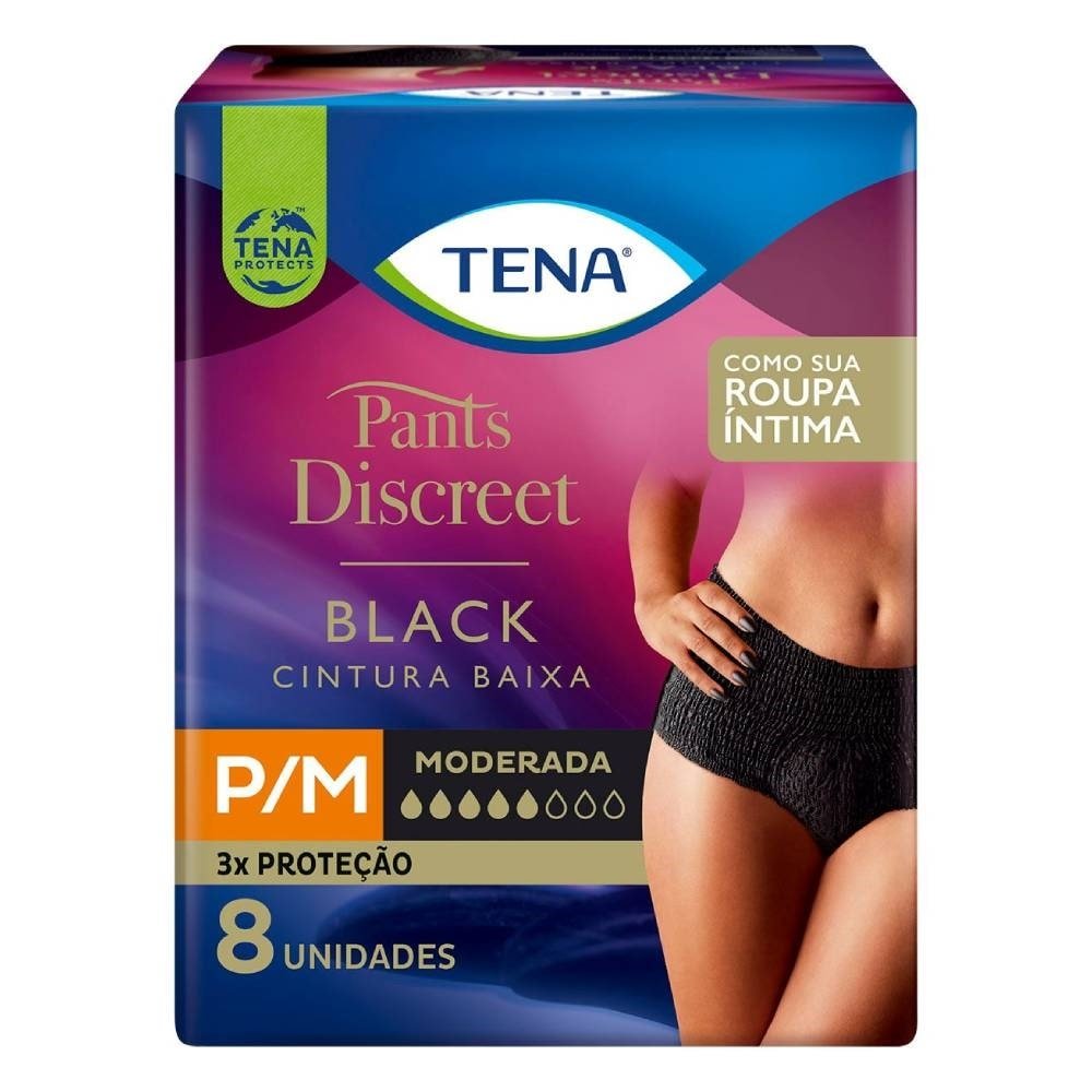 Roupa Intima Pants Discreet Black P/m 8 Unidades Tena