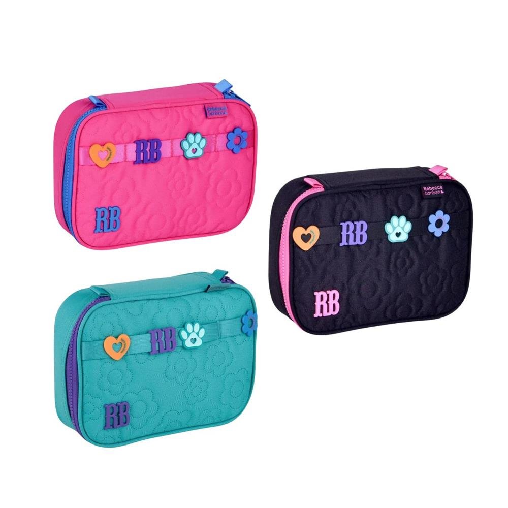 Estojo Rebeca Bonbon Simples 16X22x6 Ref Rb26234 Rosa/Preto/Azul