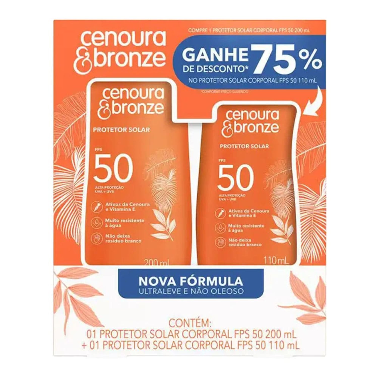 Promo Protetor Solar C&B Fps50 200Ml + Protetor Solar Corp Fps50 110Ml