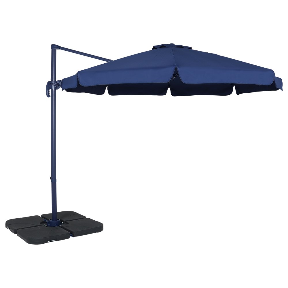 Ombrellone Suspenso Articulado Giratório Sicília 3 Metros Azul + Base Em Abs 50 Litros Preta Bel