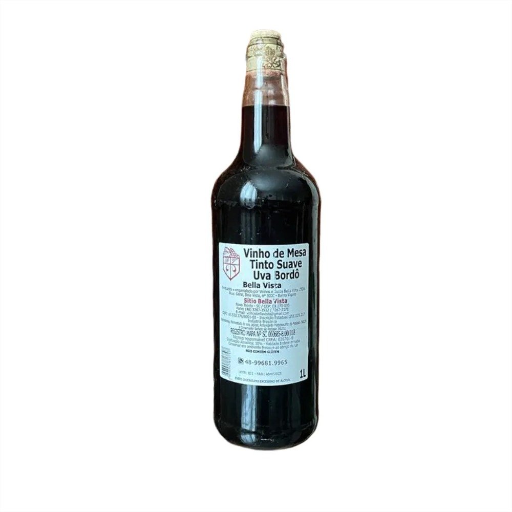 Vinho Colonial Bela Vista Bordo Tinto Suave Garrafa Vidro 1000Ml