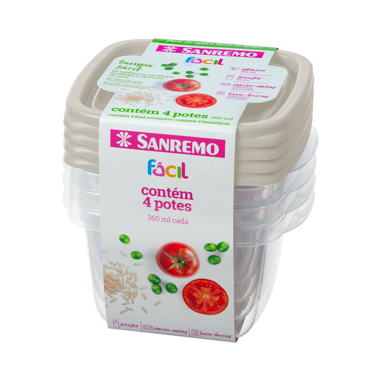 Conjunto 4 Potes Plastico Sanremo 360Ml