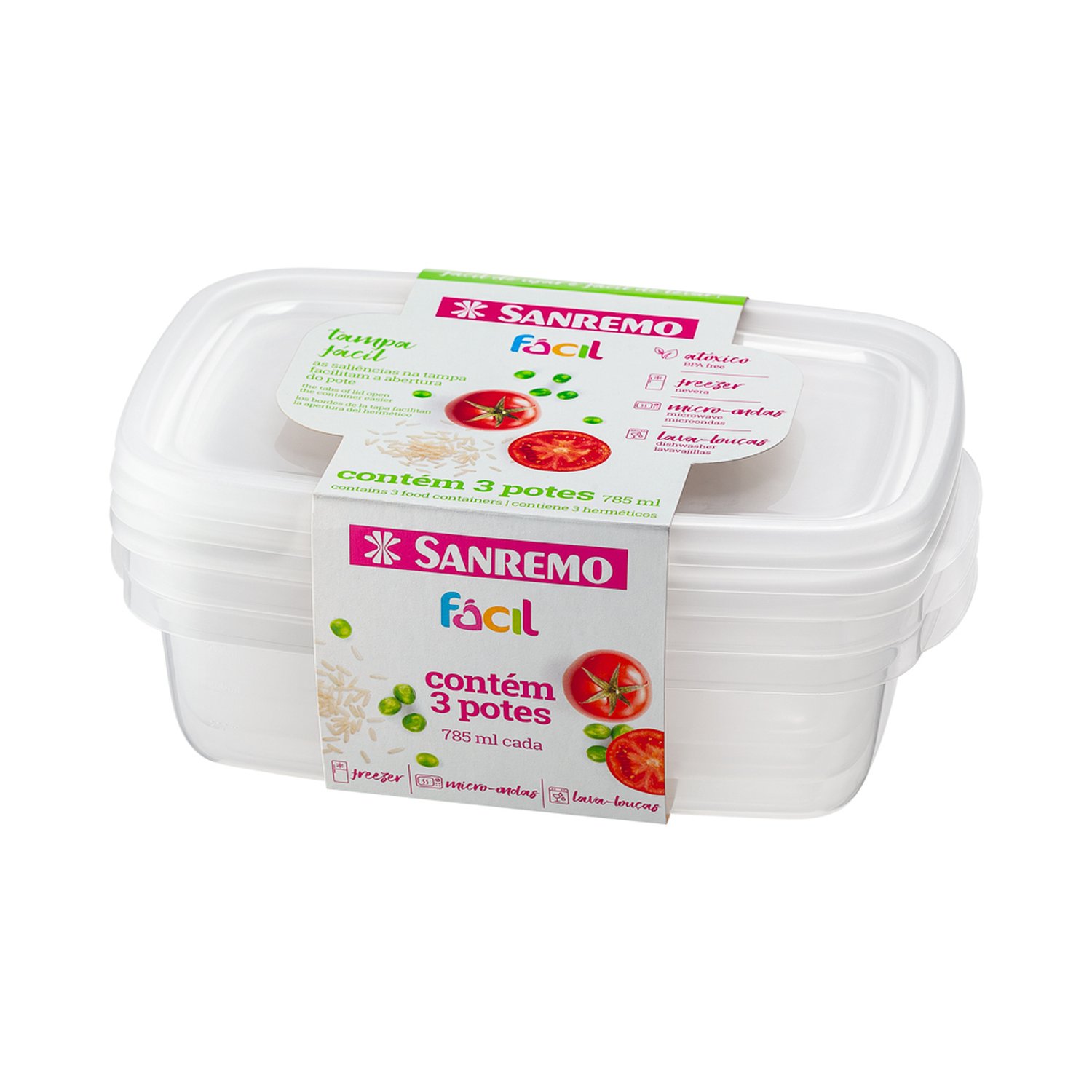 Conjunto 3 Potes Cristal Plastico Sanremo 785Ml