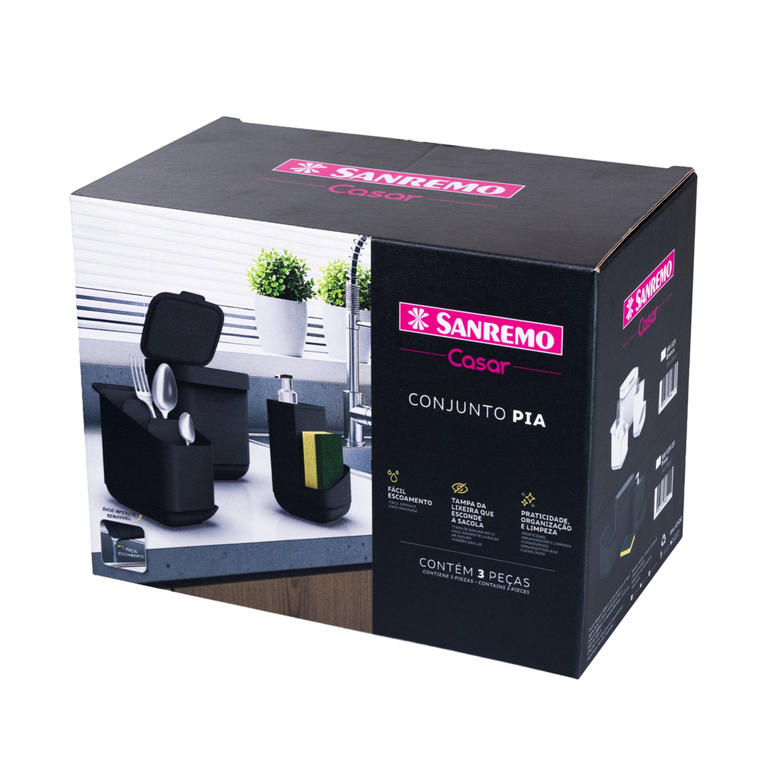 Conjunto Linha Pia Preta Plastico Sanremo
