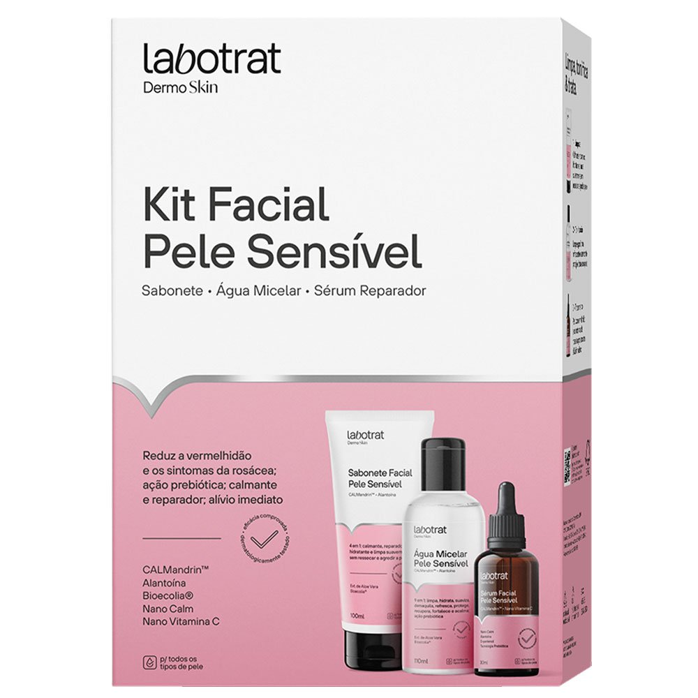 Kit Facial Pele Sensivel Dermo Skin Labotrat - Sabonete - Àgua Micelar E Sérum Reparador.