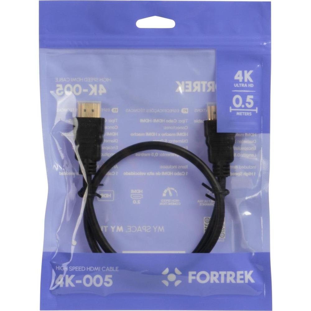 Cabo Hdmi 2.0 4K 0,5M Preto 4K-005 Fortrek Un.Venda: Pc/1