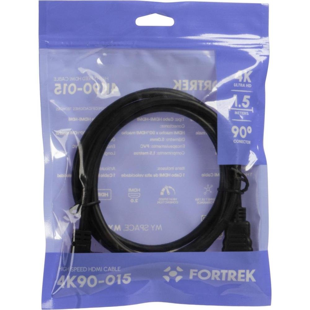 Cabo Hdmi 2.0 4K 90º 1.5M Preto 4K90-015 Fortrek Un.Venda: Pc/1