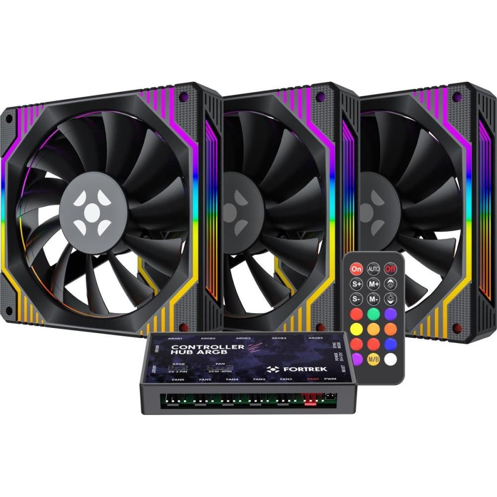 Kit Cooler Fan Argb Fortrek Frosty Preto Com Controladora/Controle Un.Venda: Pc/1