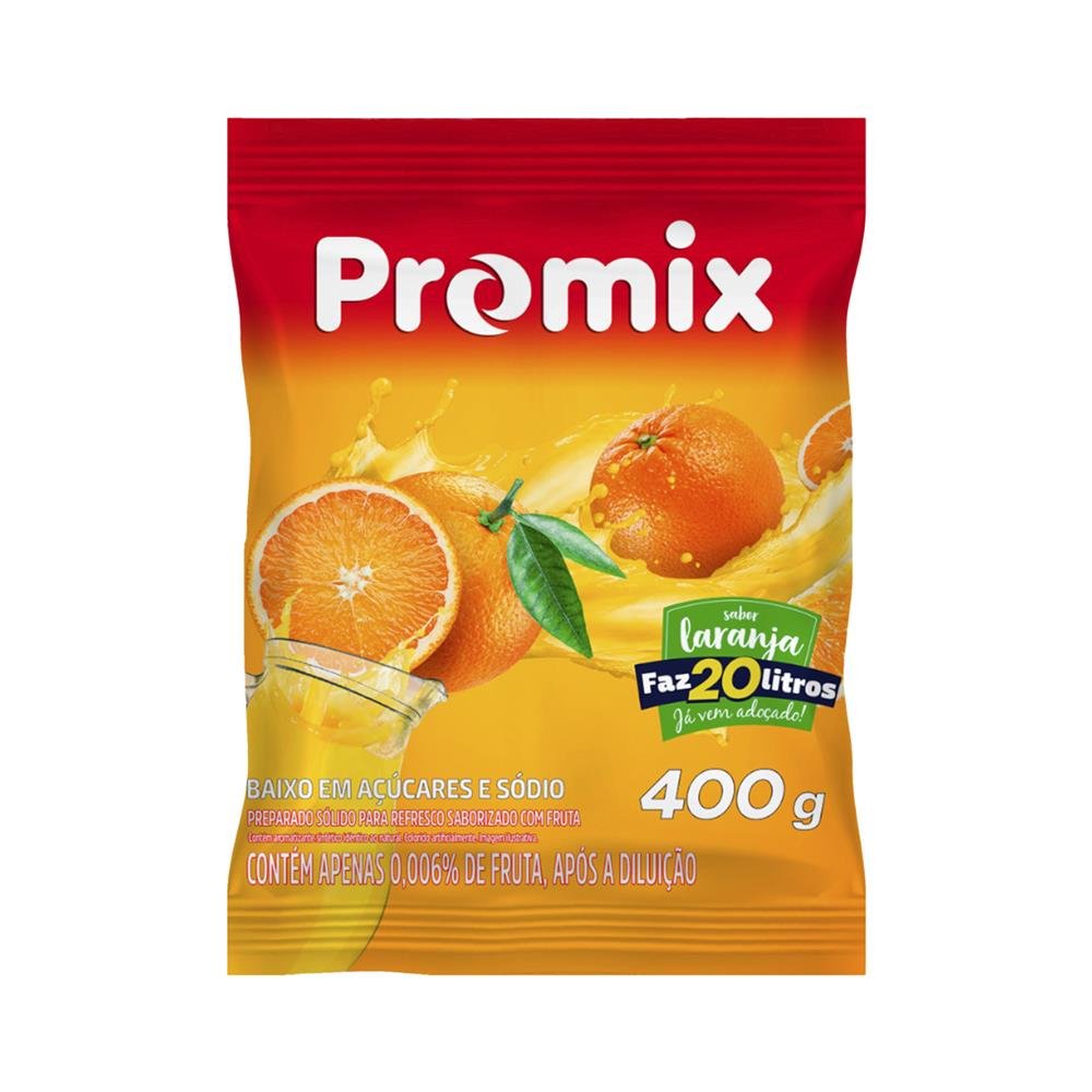 Refresco Suco Em Pó Promix 400G 20 Litros Sabor Laranja Adoçado