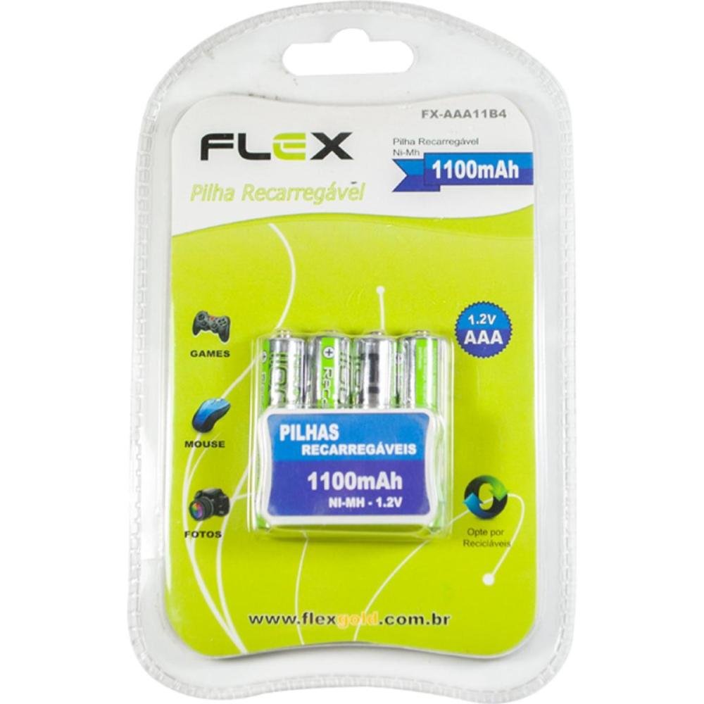 Pilha Recarregável Aaa 1.2V 1.100Mah (C/4 Pilhas) Flex Un.Venda: Car/1