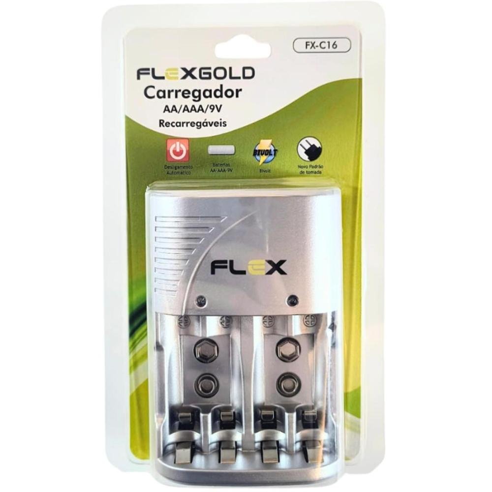 Carregador De Pilhas Aa/Aaa/9V Fxc16 Bivolt Flex Un.Venda: Pc/1