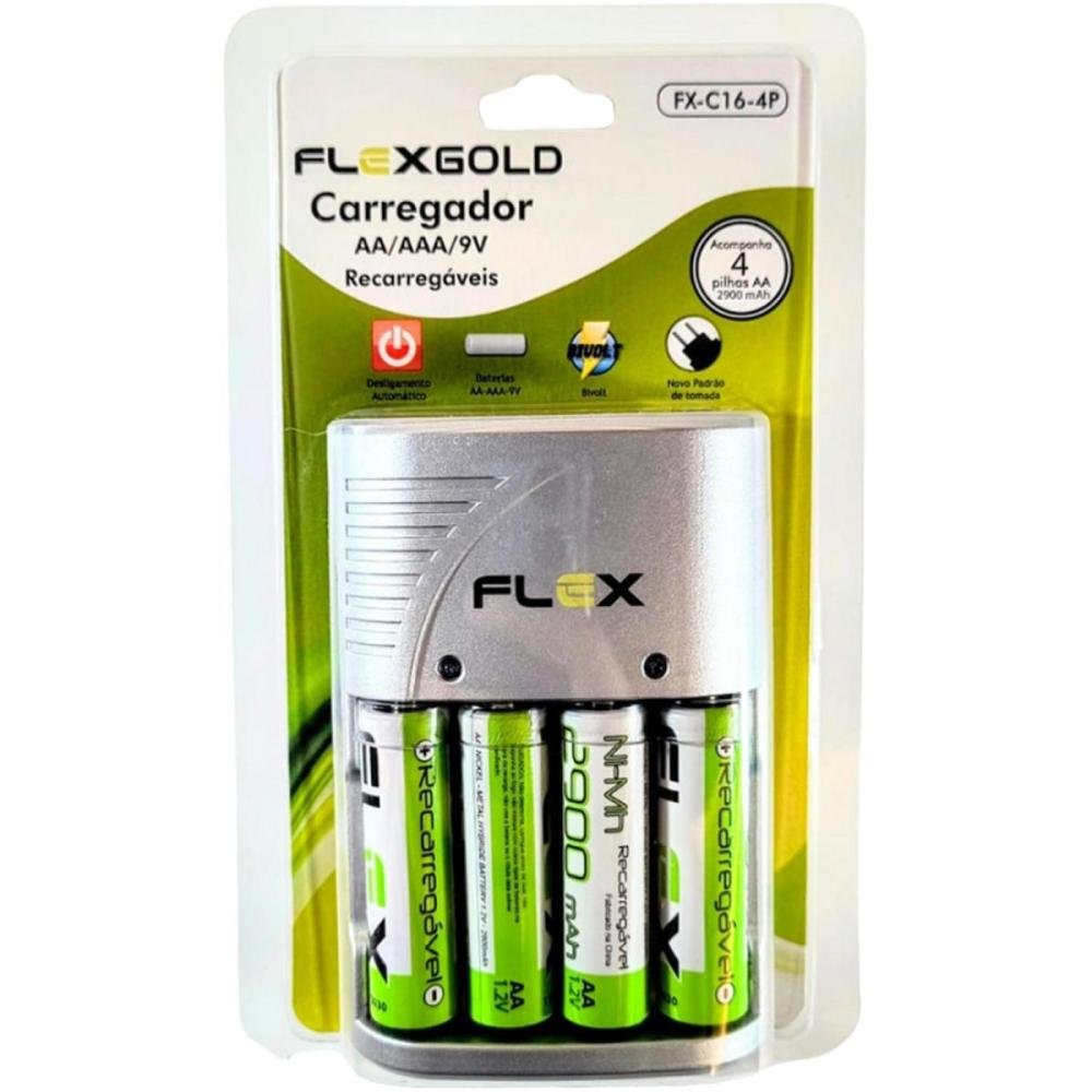Carregador De Pilhas Aa/Aaa/9V Fxc164p Bivolt Flex Un.Venda: Pc/1